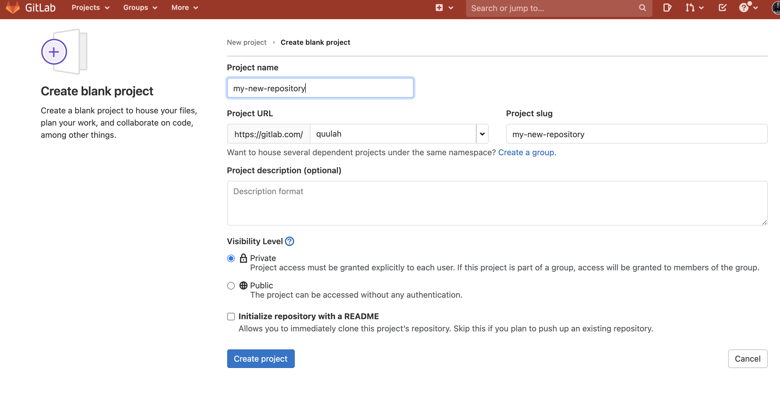 GitLab Create Blank Project